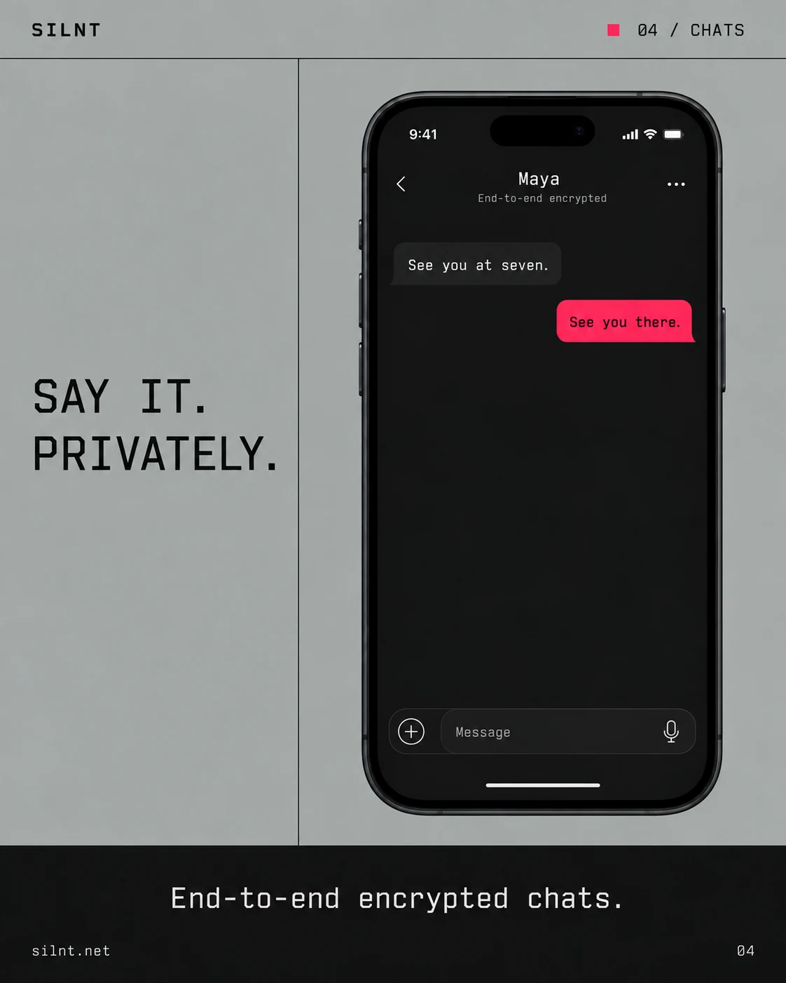 Illustrative end-to-end encrypted SILNT conversation